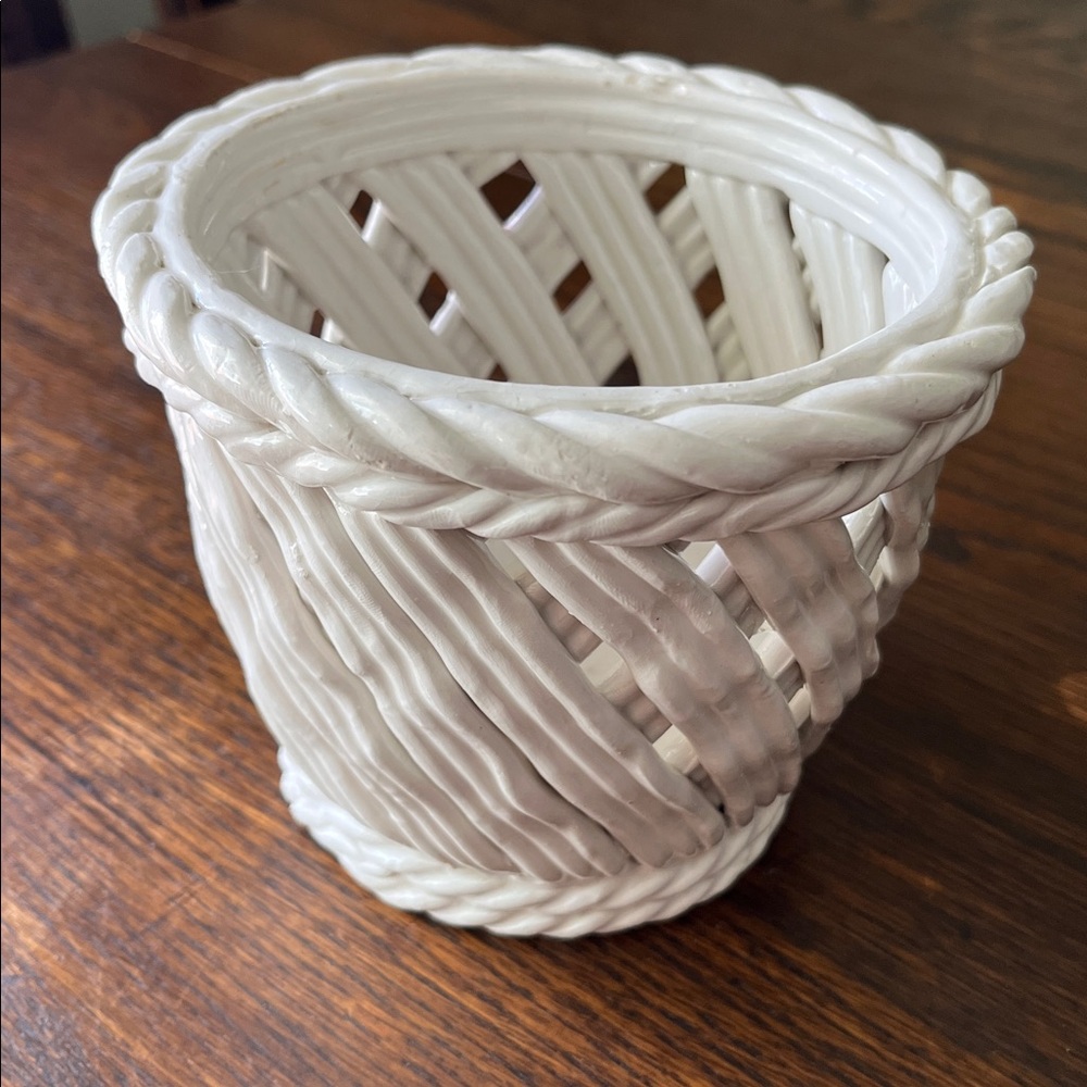 Vintage Handmade Italian Ceramic Woven-Style Planter Cachepot